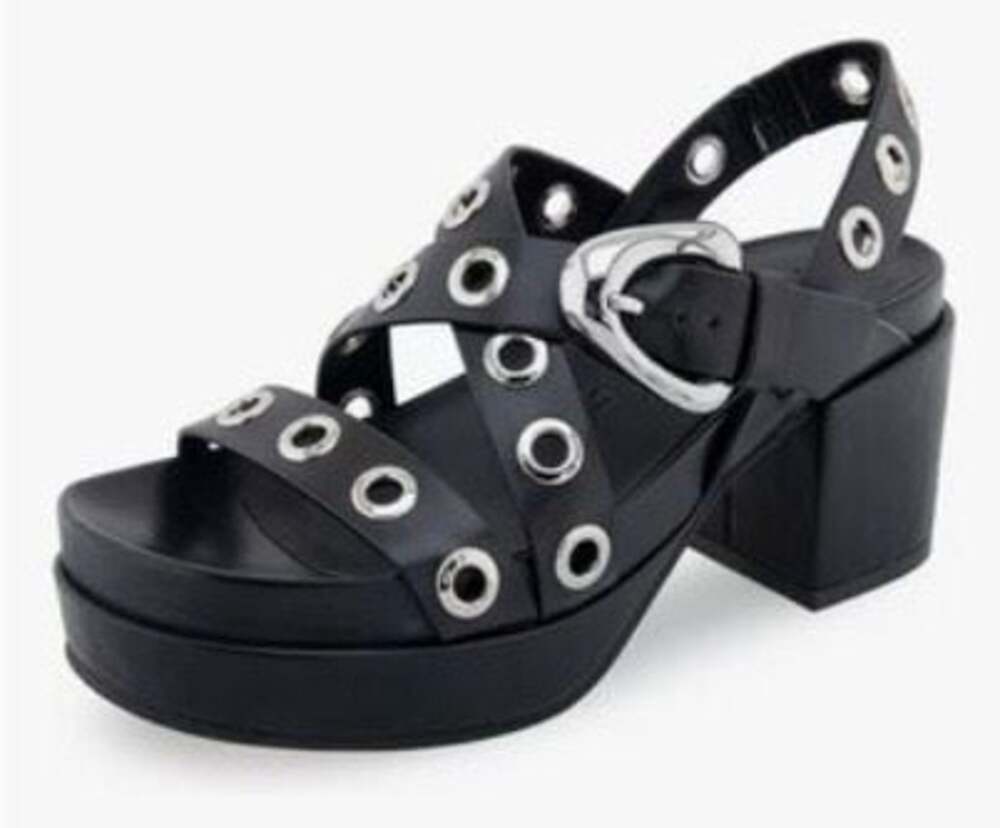 Y2K Aerosoles Cleveland Black Leather Grommet Platform Sandals Sz 7